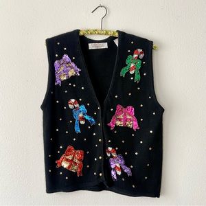 Vintage Sequin Holiday Angora Sweater Vest